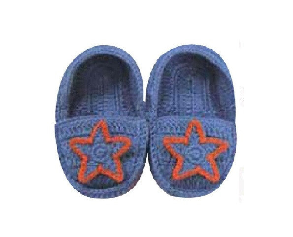 Baby Booties - Albetta Shooting Star Knitted Crochet Booties - Blue/Red, 3-6 Months